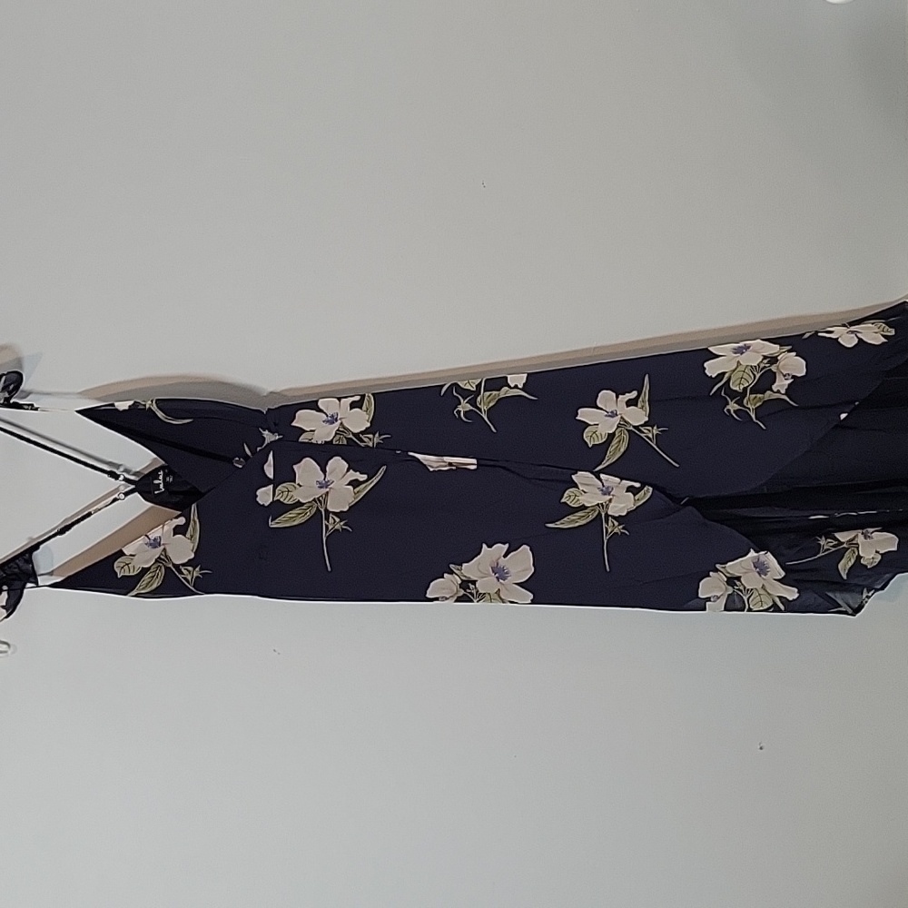 LULUS All Mine Navy Blue Floral Print High-Low Maxi Wrap Dress 65229